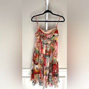 Isabel Riera Tropico Floral Tiered Mini Dress Size M Boho Strappy Multicolor